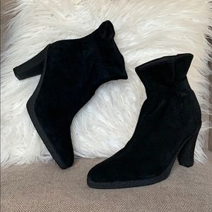 Colin Stuart Suede Ruffle Ankle Booties